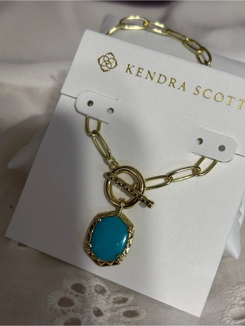 Kendra Scott Gold Chain Bracelet with Turquoise Pendant